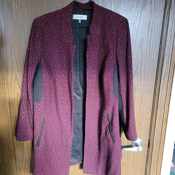 Jones Studio Burgundy and Black Herringbone Long Swing Jacket Size 1X - Picture 2 of 12